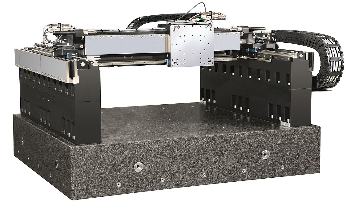 PI H型ブリッジガントリーステージ：花崗岩ベース上にデュアルY軸レールとクロスビームを搭載