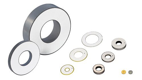 Piezoceramic rings of various sizes and electrode configurations used as motor stator elements