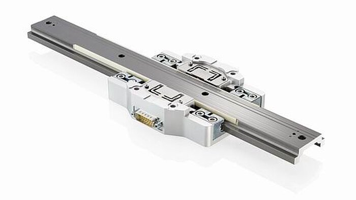 PILine OEM linear piezomotor drive module showing rectangular plate stator assembly with dual friction contact points