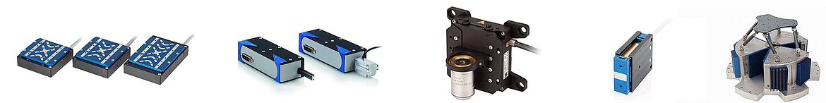 ボイスコイルアクチュエータおよびステージ（各種構成）。コンパクトな単軸リニアアクチュエータから多軸チップ・チルトプラットフォームまで