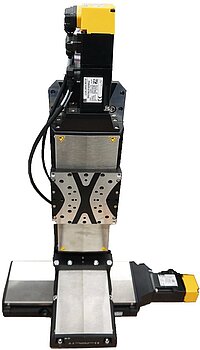 XYZ stacked linear translation stage with motors and sensors creating a tall CG offset